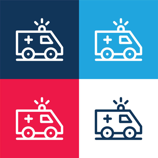 Mentőautó kék és piros négy szín minimális ikon készlet - Vektor, kép