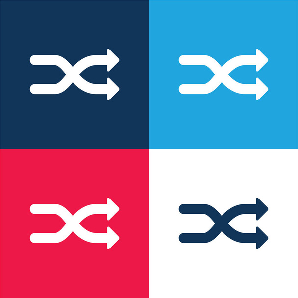 Flèches Shuffle Symbole bleu et rouge quatre couleurs minimum jeu d'icônes - Vecteur, image