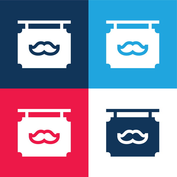 Barbershop blue and red four color minimal icon set - Vector, Image