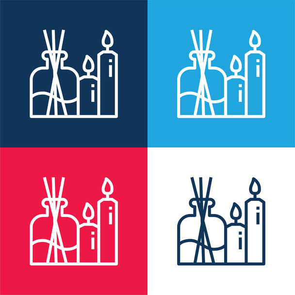 Ensemble d'icônes minimes d'aromathérapie bleu et rouge quatre couleurs - Vecteur, image