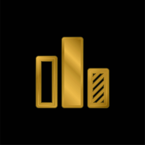 Gráfico de barras chapado en oro icono metálico o logotipo vector - Vector, Imagen