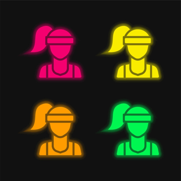 Athlet vier Farben leuchtenden Neon-Vektor-Symbol - Vektor, Bild