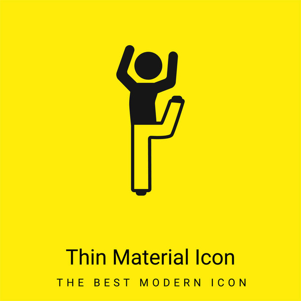 Niño con la pierna doblada y brazos hacia arriba icono de material amarillo brillante mínimo - Vector, imagen