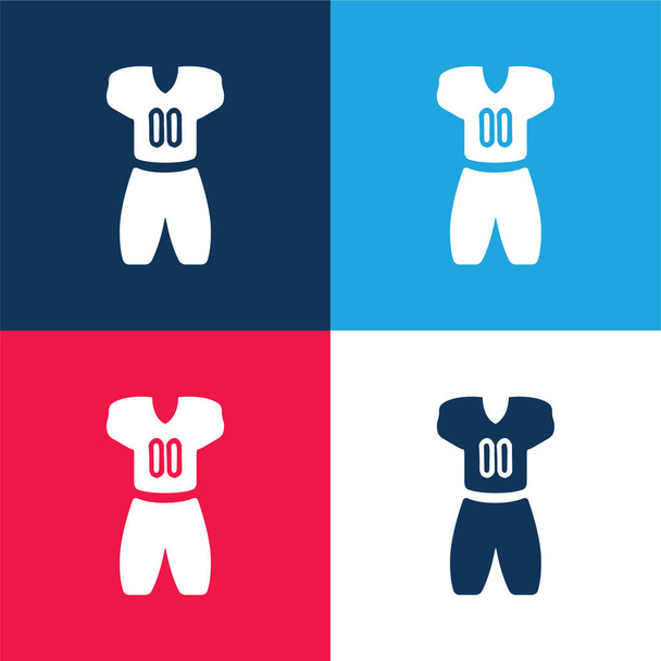 American Football Clothes blue and red four color minimal icon set - Vector, Image