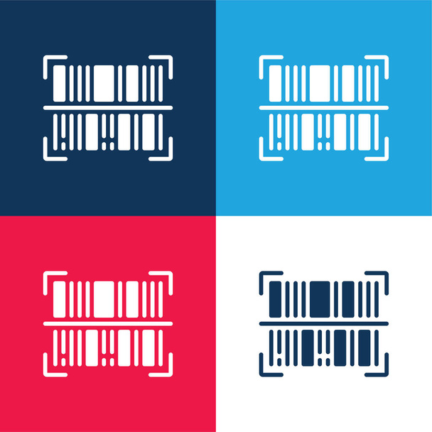 Barcode μπλε και κόκκινο τεσσάρων χρωμάτων ελάχιστο σύνολο εικονιδίων - Διάνυσμα, εικόνα