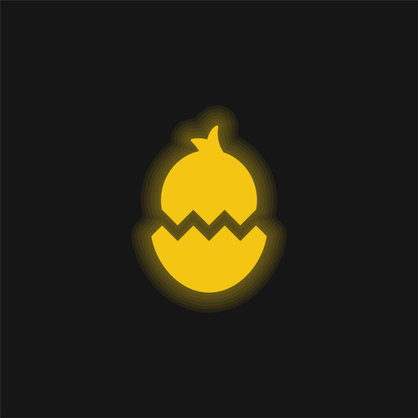 Boken Egg With Chicken yellow glowing neon icon - Vector, Image