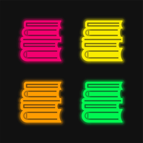 Livres quatre couleurs brillant icône vectorielle néon - Vecteur, image