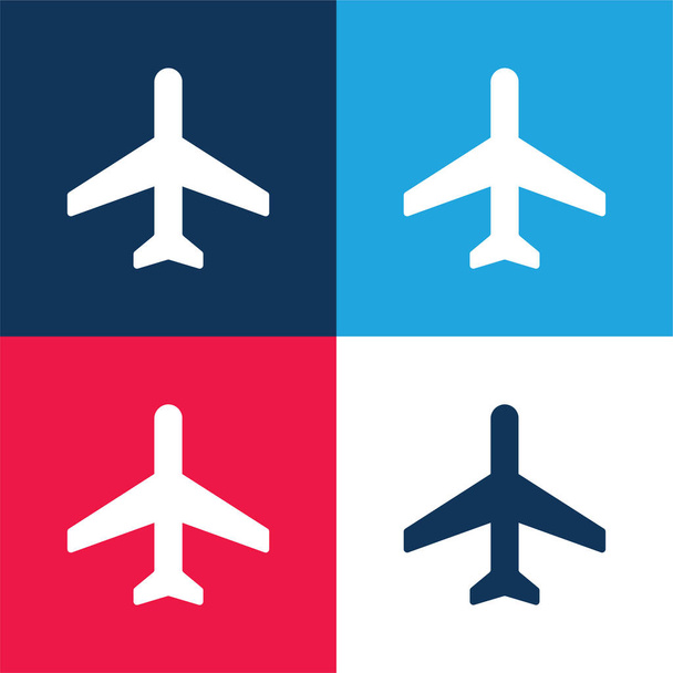 Mode avion bleu et rouge quatre couleurs minimum icône ensemble - Vecteur, image