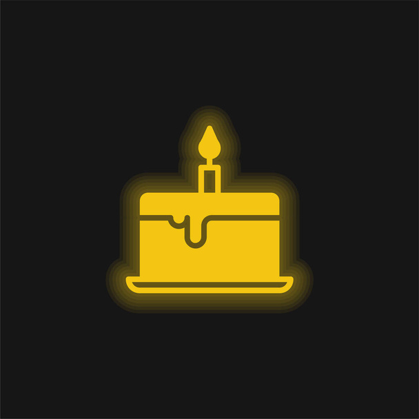 Tort urodzinowy żółty świecący neon ikona - Wektor, obraz