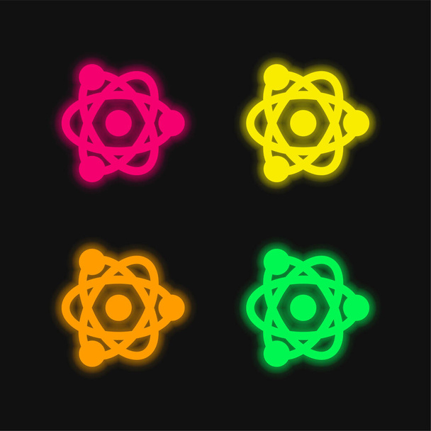 Átomo quatro cor brilhante ícone vetor de néon - Vetor, Imagem