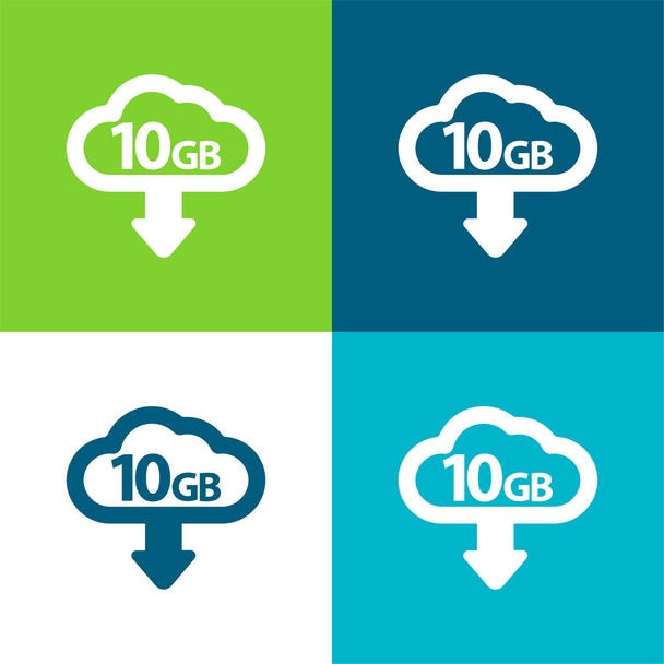 10 Gb Download Flat four color minimal icon set - Vector, Image