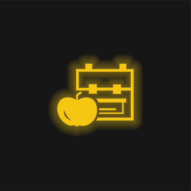 Σακίδιο πλάτης και μήλο κίτρινο λαμπερό νέον εικονίδιο - Διάνυσμα, εικόνα
