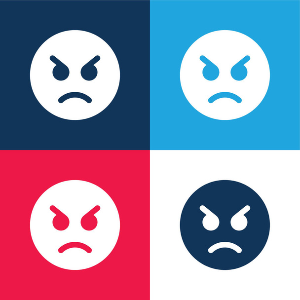 怒っている青と赤の4色の最小アイコンセット - ベクター画像