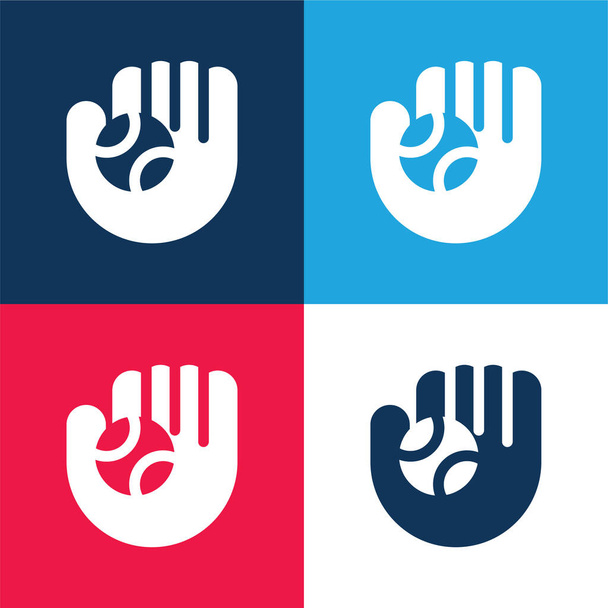 Бейсбольная перчатка синий и красный четыре цвета минимальный набор значков - Вектор,изображение