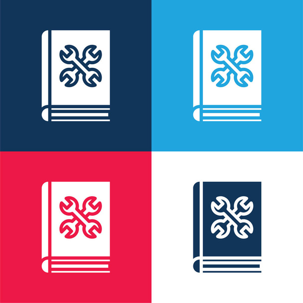 Kirja sininen ja punainen nelivärinen minimaalinen kuvakesarja - Vektori, kuva