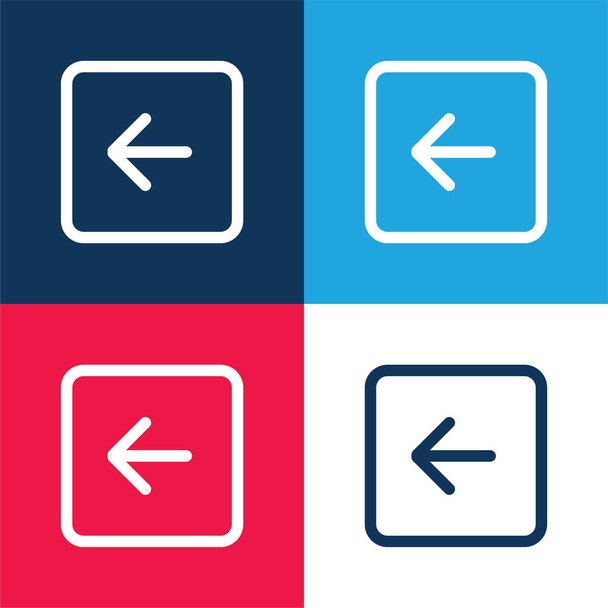 Atrás Flecha izquierda Botón cuadrado Esquema azul y rojo conjunto de iconos mínimos de cuatro colores - Vector, imagen