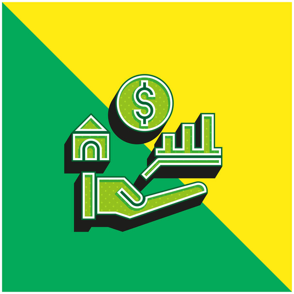 Hyödyt Vihreä ja keltainen moderni 3d vektori kuvake logo - Vektori, kuva