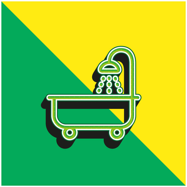 Bathtube With Shower Green and yellow modern 3d vector icon logo - Vector, Image