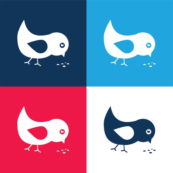 Bird Eating Seeds blue and red four color minimal icon set - Vector, Image