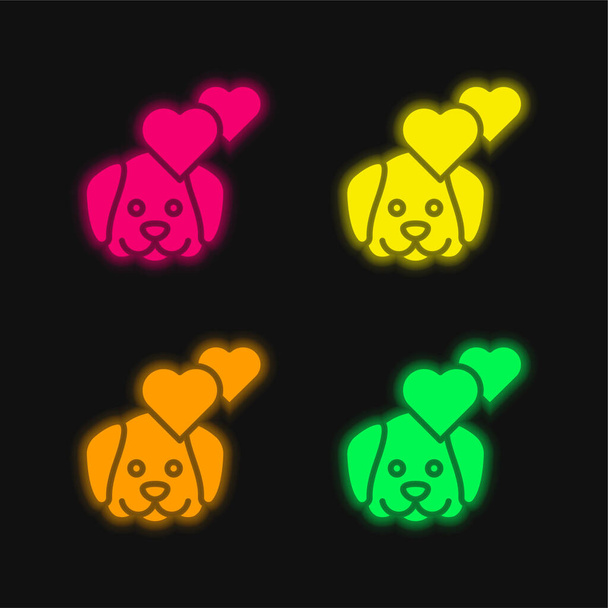 Terapia animal quatro cores brilhante neon vetor ícone - Vetor, Imagem
