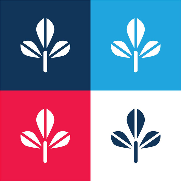 Bael Tree azul y rojo conjunto de iconos mínimo de cuatro colores - Vector, imagen