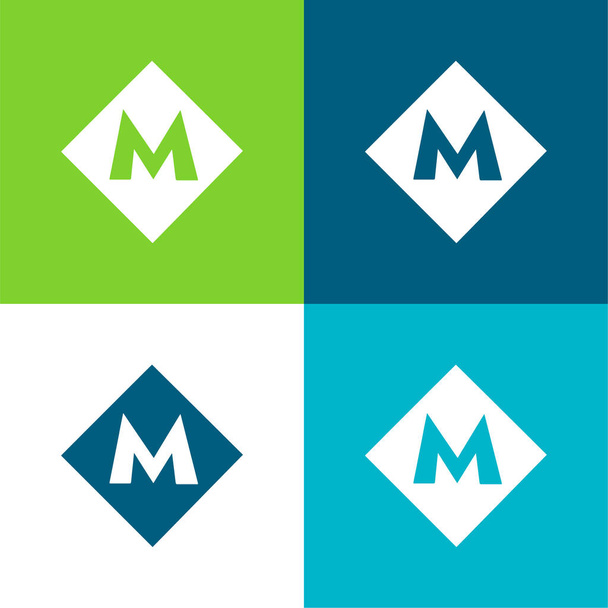 Логотип Метро Анкары Плоский четырехцветный минимальный набор иконок - Вектор,изображение