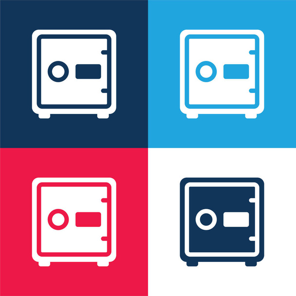 Caja fuerte grande azul y rojo conjunto de iconos mínimo de cuatro colores - Vector, Imagen
