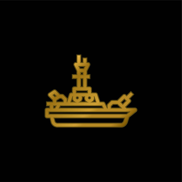 Savaş gemisi altın kaplamalı metalik simge veya logo vektörü - Vektör, Görsel