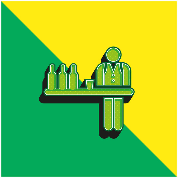 Бармен Зеленый и желтый современный 3d векторный логотип - Вектор,изображение