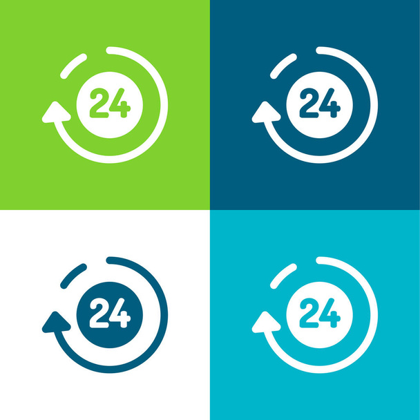 24 Hours Flat four color minimal icon set - Vector, Image