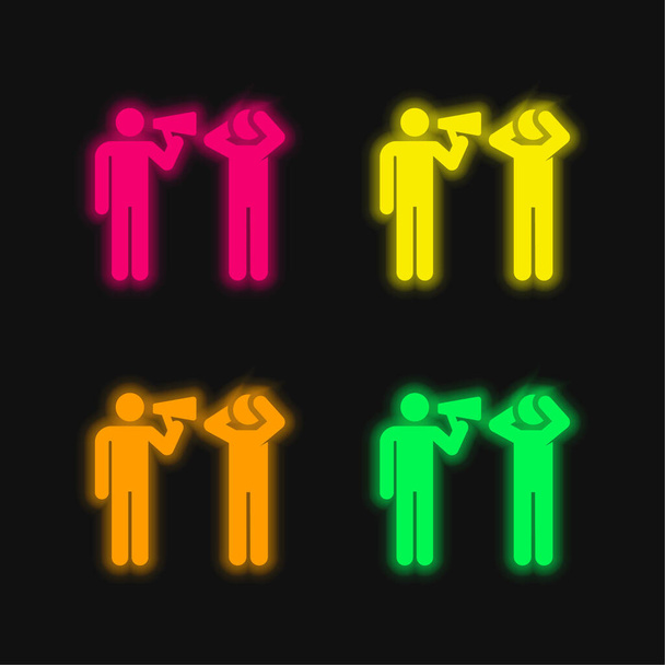 Объявление о четырех цветных светящихся неоновых векторных значках - Вектор,изображение