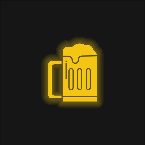 Bier geel gloeiende neon icoon - Vector, afbeelding