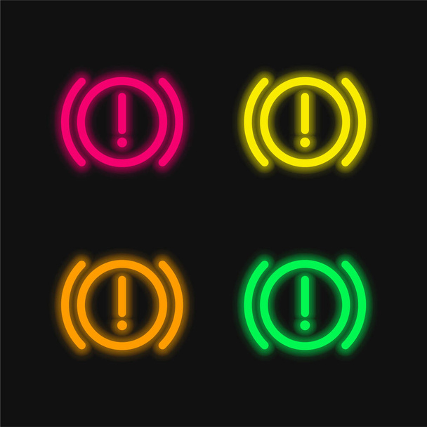 Fékrendszer Figyelmeztetés négy szín izzó neon vektor ikon - Vektor, kép