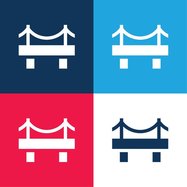 Puente azul y rojo conjunto de iconos mínimo de cuatro colores - Vector, imagen