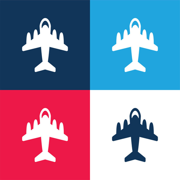 Big Plane mit vier Motoren blau und rot vier Farben minimalen Symbolsatz - Vektor, Bild
