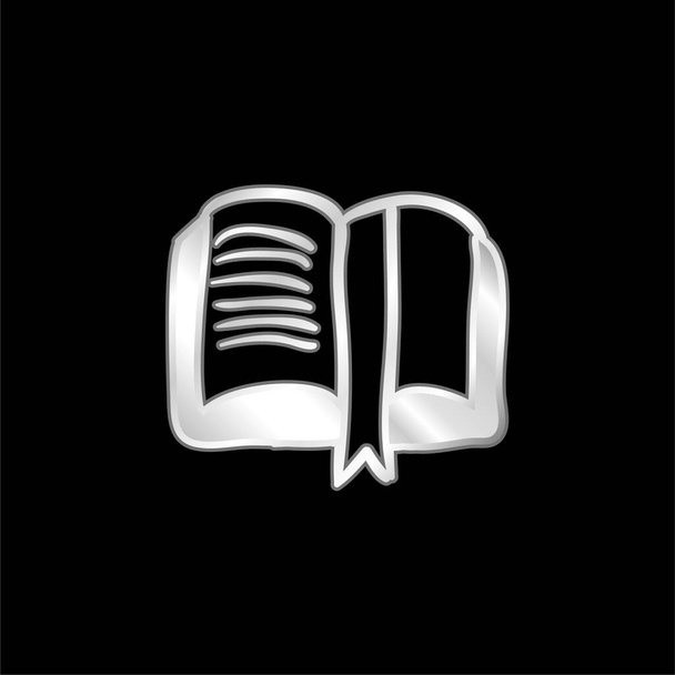Livro mão desenhada aberto Bookmarked leitura ferramenta educacional prata banhado ícone metálico - Vetor, Imagem