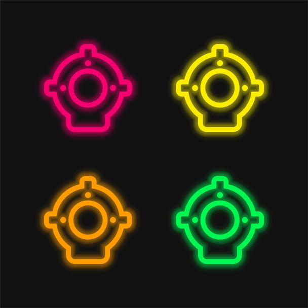 Icône vectorielle néon brillante Aqualung quatre couleurs - Vecteur, image