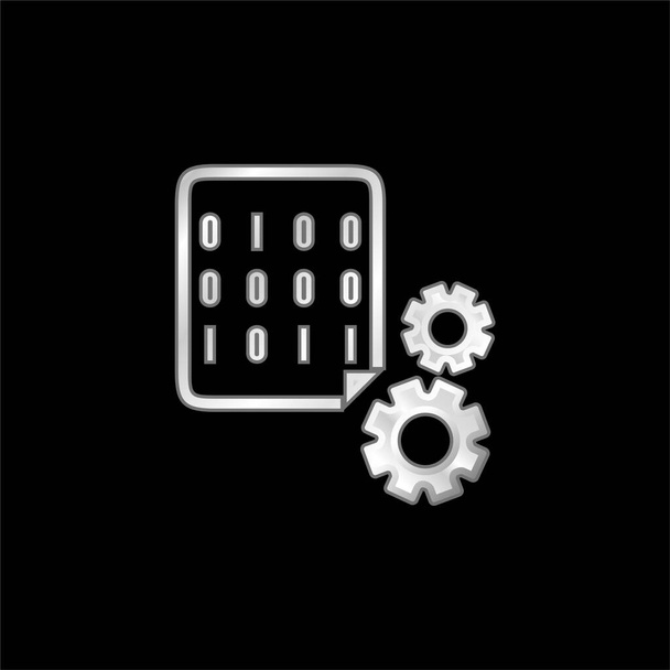 Codes binaires et roues dentées argent plaqué icône métallique - Vecteur, image