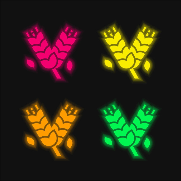 Cebada de cuatro colores brillante icono del vector de neón - Vector, Imagen