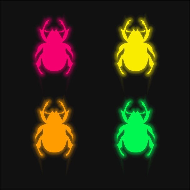 Beetle Form vier Farbe leuchtende Neon-Vektor-Symbol - Vektor, Bild