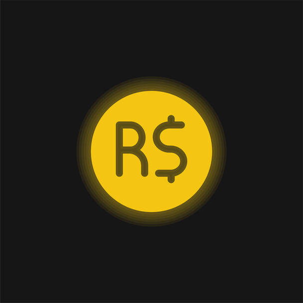 Brazilská reálná žlutá zářící neonová ikona - Vektor, obrázek