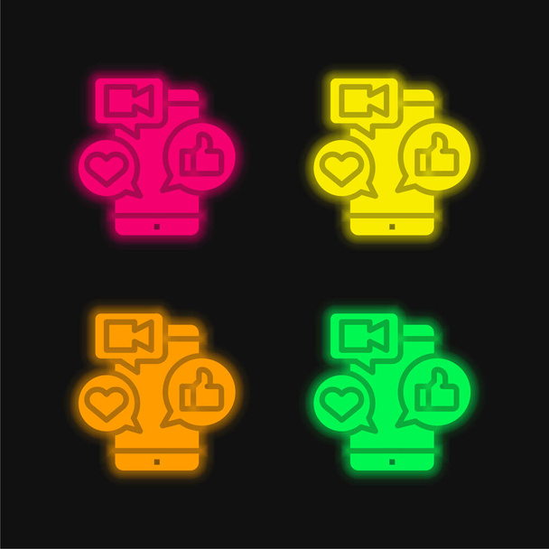アプリ4色の輝くネオンベクトルアイコン - ベクター画像