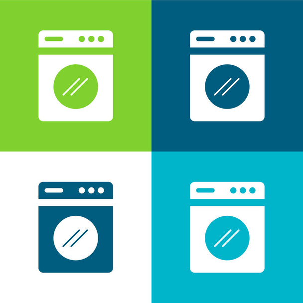 Grande lavatrice piatto quattro colori minimo set di icone - Vettoriali, immagini