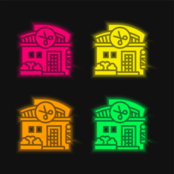 Barbeiro Loja quatro cores brilhante neon vetor ícone - Vetor, Imagem