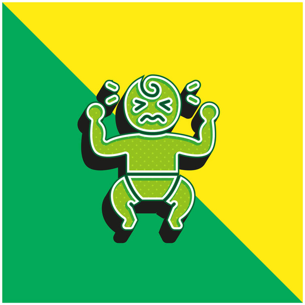赤ちゃんは緑と黄色の現代の3Dベクトルアイコンのロゴ - ベクター画像