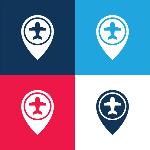 Aeropuerto azul y rojo de cuatro colores mínimo icono conjunto - Vector, imagen