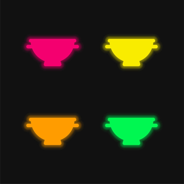 Big Bowl vier Farben leuchtenden Neon-Vektor-Symbol - Vektor, Bild