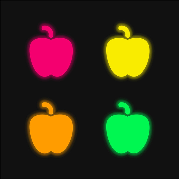 アップルブラックシェイプ4色の輝くネオンベクトルアイコン - ベクター画像