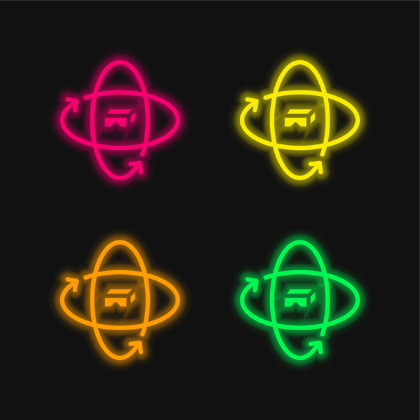 360 Degrees four color glowing neon vector icon - Vector, Image
