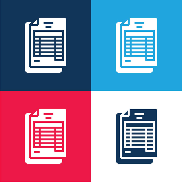 Bank Statement blue and red four color minimal icon set - Vector, Image